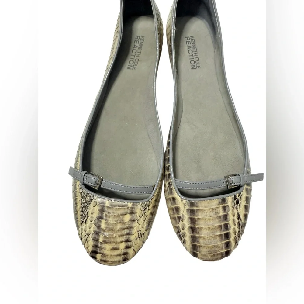Kenneth Cole Reaction Genuine Python Leather Ballet Flats with Buckle – Size 7.5